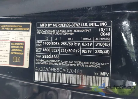 2012 Mercedes-Benz Ml 350 4Matic из США, поврежденный, VIN 4JGDA5HB8CA020461